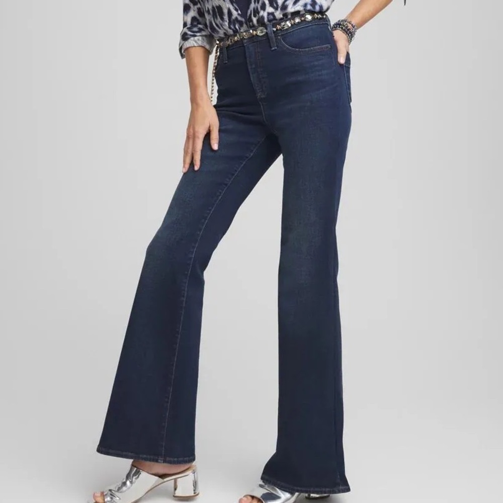 Women's Dark Blue High-Rise Flared Jeans